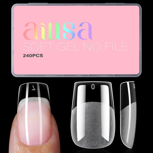 AILLSA Medium Square Fake Nail Tips 240Pcs Square Press on Nails Pre-Shaped Gelly Nail Tips, Half Matte Full Cover Clear Acrylic Gel Kit for Nail Extension Salon DIY at Home 8 Sizes False Tips-BrightBean Baby
