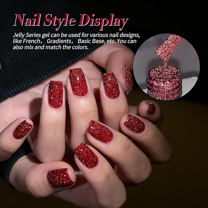 Born Pretty Jelly Burgundy Gel Nail Polish Ruby Red Glitter Cat Magnetic Eye Gel Nail Polish Fall Winter Blood Cherry Wine Red Gel Polish Glitter Soak Off Nail Art Salon Manicure Home Gift 7ml 6pcs-BrightBean Baby