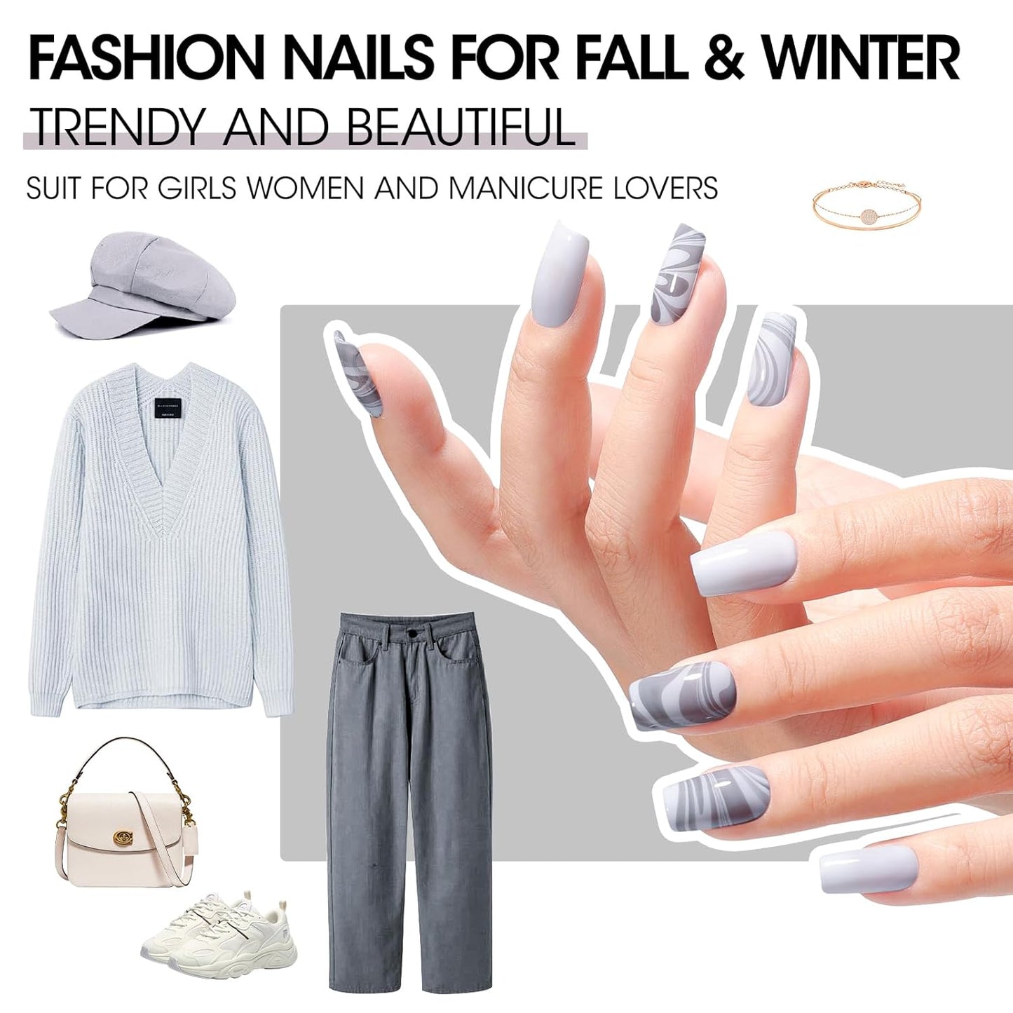 Gellen 4 Colors Black White Gray Nail Polish Set & Base Top Coat, Fall Winter Trendy Winter Black White Grey Regular Nail Polish Quick Air Dry Set for Women DIY Nails Home Salon, Hema Free, Toxin Free-BrightBean Baby