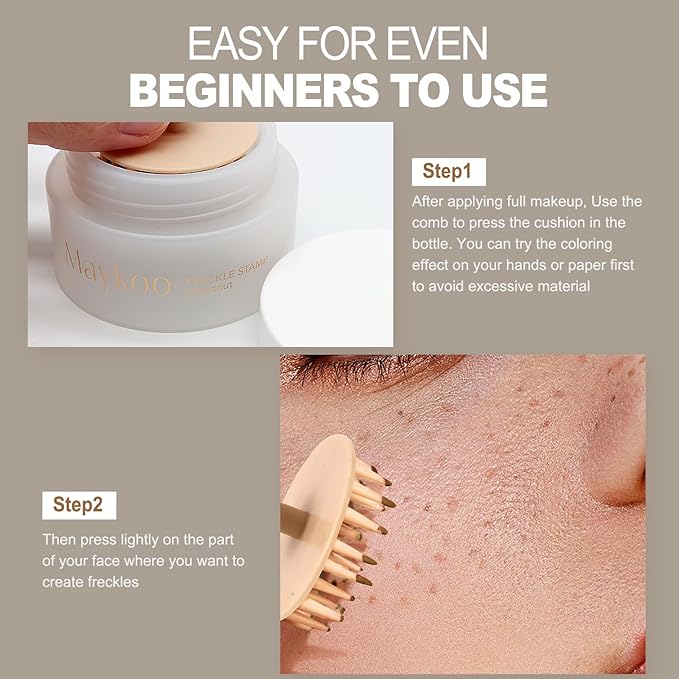 Freckle Stamp Natural Like Freckle Pen Makeup Fake Freckles Cushion Waterproof Long Lasting Quick Dry, Get Sun-kissed Stars Makeup Freckle in One Press, Chestnut, 15g-BrightBean Baby