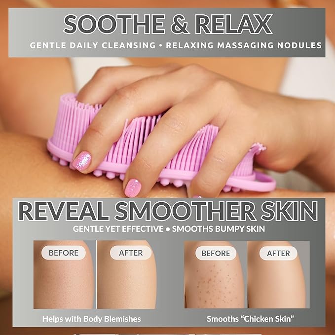 Avilana Silicone Body Scrubber – Gentle Shower Brush & Loofah Alternative- Food Grade & Lab Tested – Fast-Drying, Hygienic, BPA-Free Silicone Body Gentle Exfoliator (Marbled, Massage)-BrightBean Baby