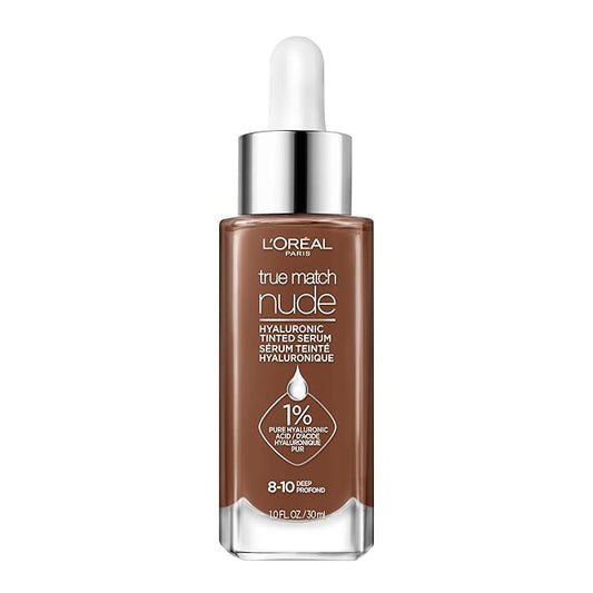 L'Oreal Paris True Match Nude Hyaluronic Tinted Serum Foundation with 1% Hyaluronic acid, Deep 8-10, 1 fl. oz.-BrightBean Baby