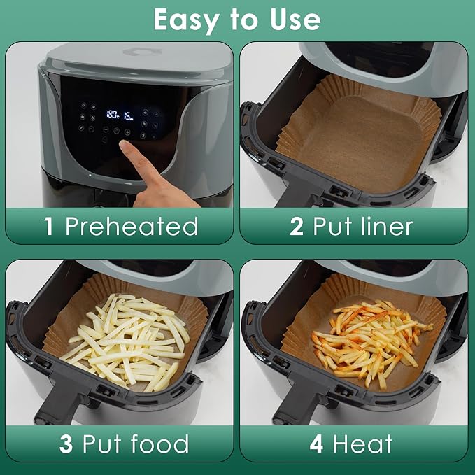 Air Fryer Liners Disposable 8" Square, 500 Pcs Unbleached Parchment Paper Liners for Airfryer Basket, Non-Stick & Leakproof Baking Paper for Oven & Pan