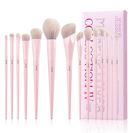 Jessup Pink Makeup Brushes Set 14Pcs Make up Brushes Premium Vegan Foundation Concealer Blush Eyeshadow Eyeliner Powder Highlighter Blending Face Brush Set, T495-BrightBean Baby
