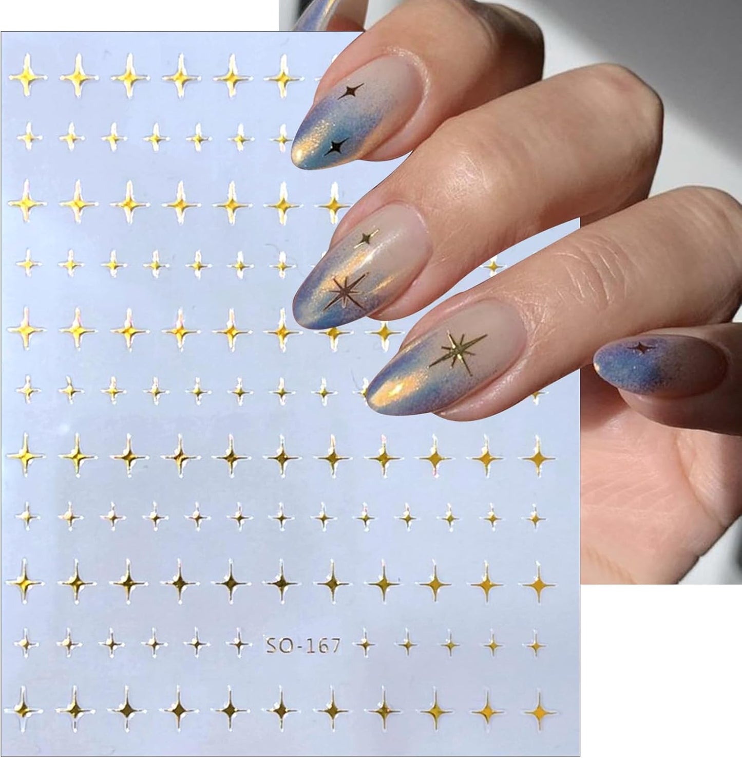 6Sheets Rhinestones Star Nail Art Stickers,3D Self-Adhesive Glitter Gold Silver White Black Stars Nail Art Design Decals Star Stickers for Acrylic Nails Art for Women Girls DIY Manicure Decorations-BrightBean Baby
