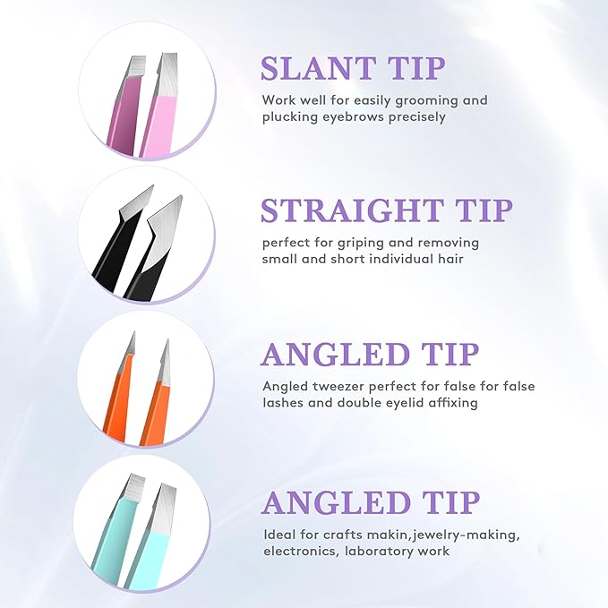 Tweezers for Women Facial Hair,Stocking Stuffers 4 Pack Tweezers for Eyebrows,Tweezer Set for Ingrown Hair, Plucking Daily Beauty Tool with Leather Travel Case for Gifts-BrightBean Baby