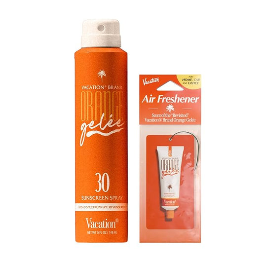 Vacation Orange Gelée SPF 30 Sunscreen Spray Oil & Air Freshener Bundle, Tanning Oil with SPF, Suntan Lotion Spray, Transparent on All Skin Tones, Dermatologist-Tested, Vegan, 5 Fl. Oz.-BrightBean Baby