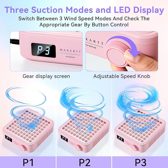 Makartt Professional Nail Dust Collector – Powerful Dust Collector Nail Tech Quite Suction Machine for Acrylic Nails Manicure & Pedicure Salon & Home Use Includes 10pcs Filters & Dust Brush Pink-BrightBean Baby