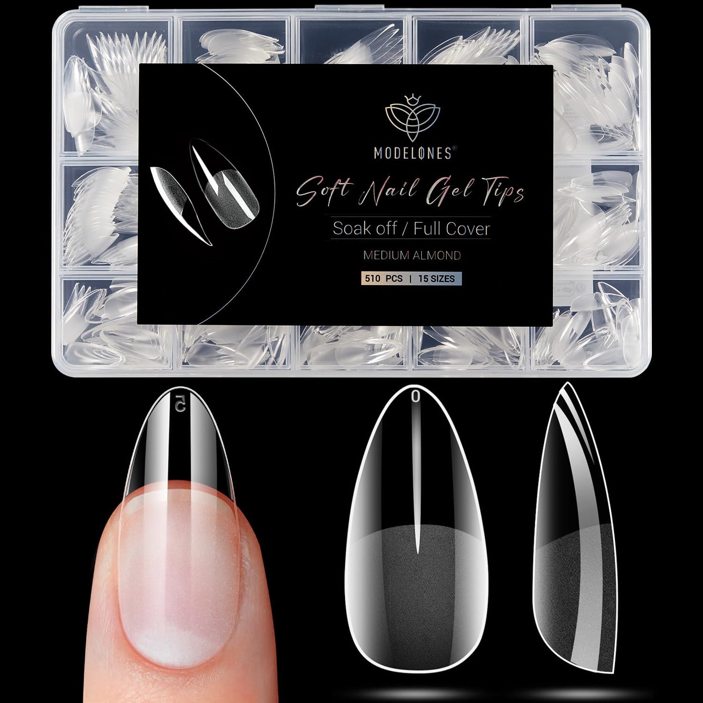 Modelones Almond Fake Nail Tips -510Pcs Medium Soft Gel Nail Tips Almond Shape Pre Etched Half Matte Full Cover Clear Acrylic Gel Kit False Press on for Extension Manicure Salon DIY at Home 15 Sizes-BrightBean Baby