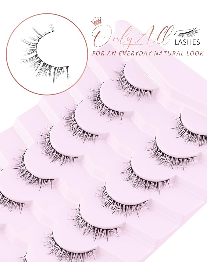 Onlyall Natural Lashes Short Eyelashes Wispy Lashes Natural Look Soft False Eyelashes False Eye Lashes Faux Mink Eyelashes 7 Pairs D2-BrightBean Baby