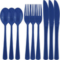 300 Pieces Dark Blue Plastic Silverware Heavy Duty Plastic Cutlery Set Heavyweight Disposable Flatware Includes Spoons Forks Knifes for Birthday Party Prom Night Wedding Dinner