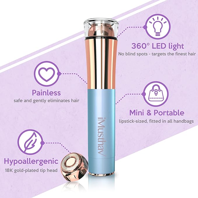 Portable Flawless Facial Hair Remover for Women – Painless, Fast & Precise Flawless Electric Razor & Epilator for Face, Lips, Chin Hair Removal – 18K Gold-Plated, 360° LED Light-BrightBean Baby