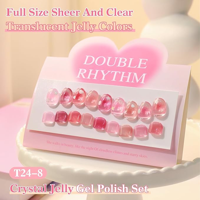 Double Rhythm 28Pcs 0.5Oz Gel Nail Polish Set Same Color Same Bottle Soak Off Gel Polish Kit Nail Art Manicure Salon DIY at Home for Women (Jelly Sheer Clear Collection-T24-8)-BrightBean Baby