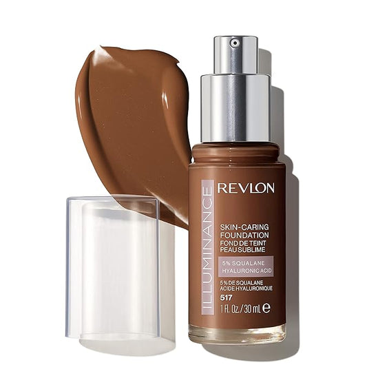 Revlon Illuminance Skin-Caring Liquid Foundation, Hyaluronic Acid, Hydrating and Nourishing Formula with Medium Coverage, 517 Amber (Pack of 1)-BrightBean Baby