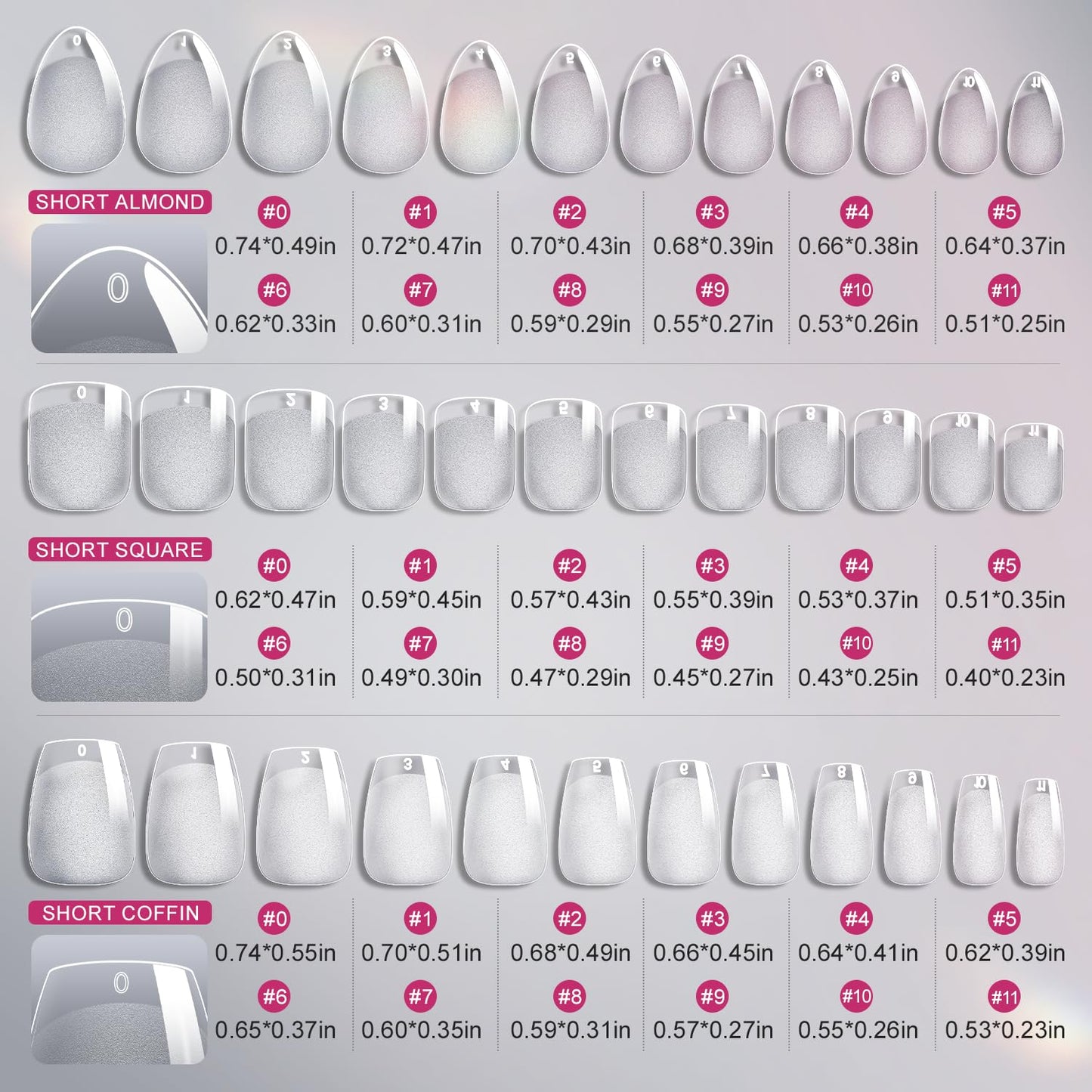 krofaue 3 Styles Short Nail Tips Kit - 720PCS Half Matte Coffin, Almond, Square Fake Nails Full Cover Press on Extension for Soft Gel Tips Set Art DIY Home-BrightBean Baby