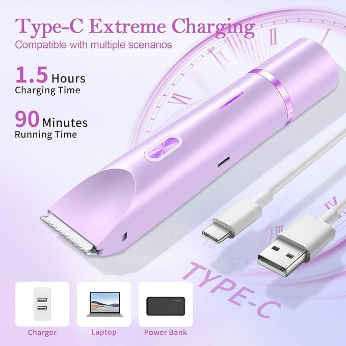 Dermave Bikini Shaver 2.0, 2025 New Glow Aura Bikini Trimmer for Women, 2 in 1 Dual Head Electric Razors for Women, IPX7 Waterproof Wet & Dry Electric Shaver, Portable Body Shaver (Purple)-BrightBean Baby