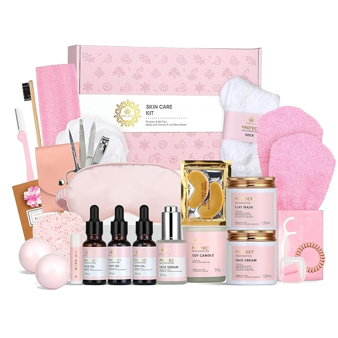 Mother's Day Gift, Spa Gifts 28pcs Rose Facial Skin Care Set for Women, Face Cream, Bath Oil, Serum, Shower Accessories - Bath and Body & Facial Kit - Birthday, Christmas, Valentine's, Bridal Shower-BrightBean Baby