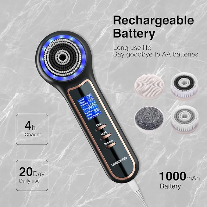 Face Scrubber Exfoliator with LCD Screen,Rechargeable Facial Cleansing Brush IPX7 Waterproof 3 in 1 Blackhead Remover Vacuum for Exfoliating,Massaging and Deep Pore Cleansing-BrightBean Baby