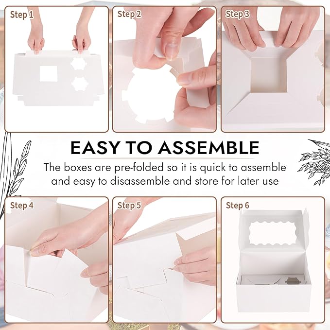 JCD 8 Packs Bento Cake and Cupcake Box 3 Holes Fit 2 Cupcakes and 1 Mini Cake Box with Clear Window and Stickers for Wedding Birthday Party Bakery Baking Supplies (1+2/8pcs)