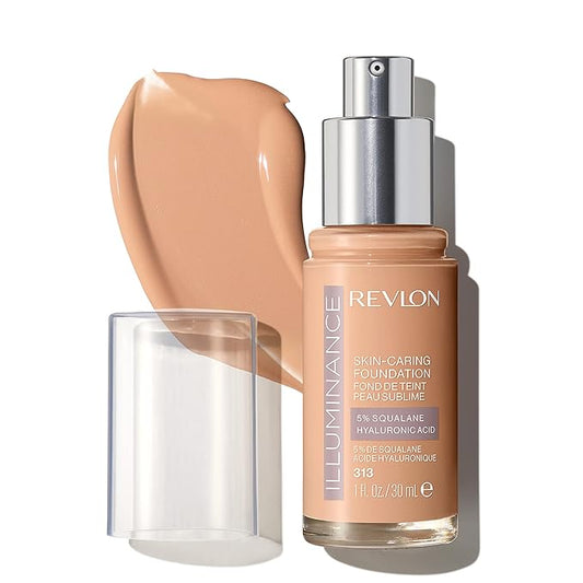 Revlon Illuminance Skin-Caring Liquid Foundation, Hyaluronic Acid, Hydrating and Nourishing Formula with Medium Coverage, 313 Light Tan (Pack of 1)-BrightBean Baby