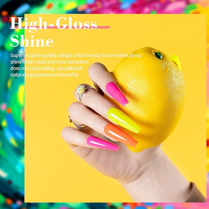 RARJSM Rubber Base Gel for Nails,Neon Gel Nail Polish Set,Neon Orange Green Blue Purple Yellow Rose Red Builder Base Gel in a Bottle ExtensionGel Bright Summer Colors LED UV Cured Home Salon DIY-BrightBean Baby