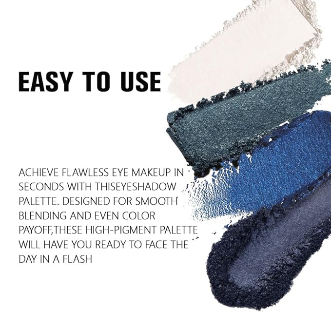 4 Colors Dark Peacock Green White Navy Sapphire Blue Eye Shadow Powder Palette Makeup, Highly Pigmented Waterproof Matte Shimmer Cream Quads Eyeshadow Palette for Women, paleta de sombras de ojos 08-BrightBean Baby