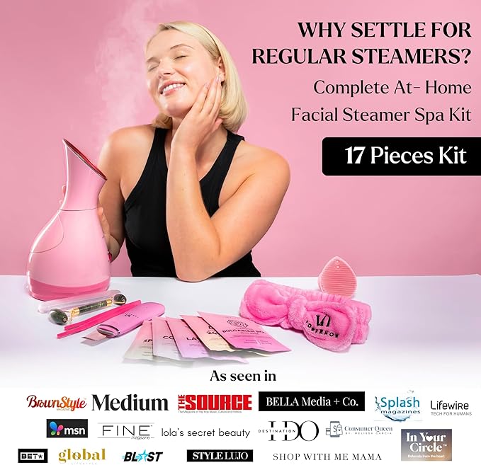 Facial Steamer Spa Kit with Complimentary 17 Skin Care Tools | Face Steamer for Facial Deep Cleaning with Towel Warmer & Humidifier Mode| Self Care Gifts for Women, Spa Gifts, Birthday Gifts for Women-BrightBean Baby