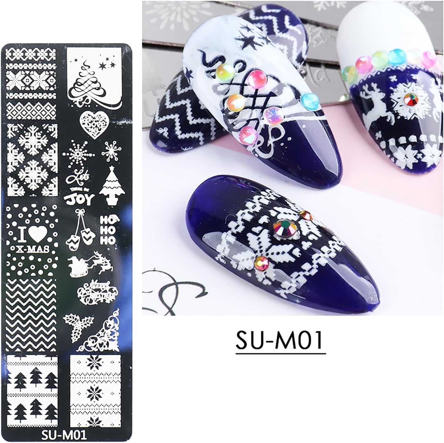 Christmas Nail Art Stamping Plate Kit,Snowflake Snowman Christmas Tree Elk Designs Nail Image Stamp Template Xmas DIY Stainless Steel Nail Image Polish Template Kit 6Pcs-BrightBean Baby