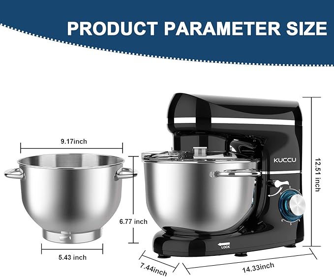 Stand Mixer, 660W, 6-Speed Tilt-Head Food Dough Mixer, Kitchen Electric Mixer with Stainless Steel Bowl,Dough Hook,Whisk, Beater, Egg white separator (6.5-QT, Black)…