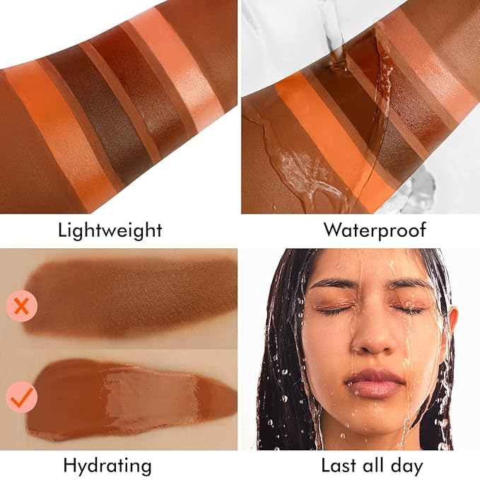 Liquid Concealer Makeup 4Pcs,Corrector Foundation for Black Women Oily Dry Skin, Foundation Concealer in One Primer Face Makeup Full Coverage, Advanced Pore Minimizer, Lightweight All-Day Hold,0.67 oz-BrightBean Baby