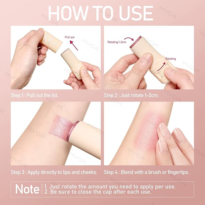 KYDA 3 Colors Mineral Color Balm, Buildable Shimmer Color for Lips and Cheeks, Broad spectrum SPF 35, Natural Shimmer Finish, Lightweight Blendable Creamy, Multiuse Blush Stick, Set A-BrightBean Baby