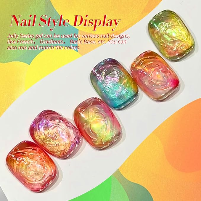 Born Pretty Neon Jelly Gel Nail Polish Glass Crystal Transparent Halloween Collection Soak Off Gel Nail Kit Minicure DIY Gifts 6PCS-BrightBean Baby