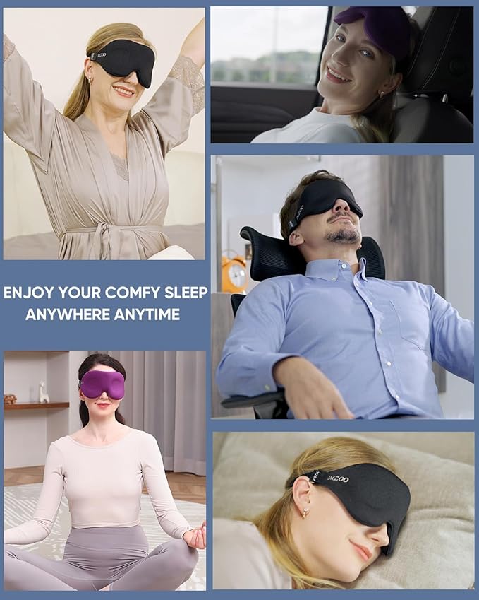 MZOO Luxury Sleep Eye Mask for Side Sleeper Men Women, Zero Eye Pressure 3D Sleeping Mask, Light Blocking Patented Design Night Blindfold, Soft Eye Shade Cover for Travel, Grey-BrightBean Baby