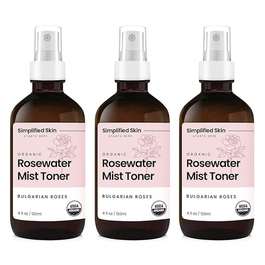 Simplified Skin Rose Water Spray for Face – Natural Organic Facial Toner – Hydrating Face & Hair Mist & Makeup Remover – Alcohol-Free 4 Fl Oz 3-Pack-BrightBean Baby