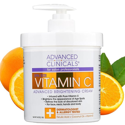 Advanced Clinicals Vitamin C Cream Face & Body Lotion Moisturizer | Anti Aging Skin Care Firming & Brightening Cream For Body, Face, Uneven Skin Tone, Wrinkles, & Sun Damaged Dry Skin, 16 Oz-BrightBean Baby