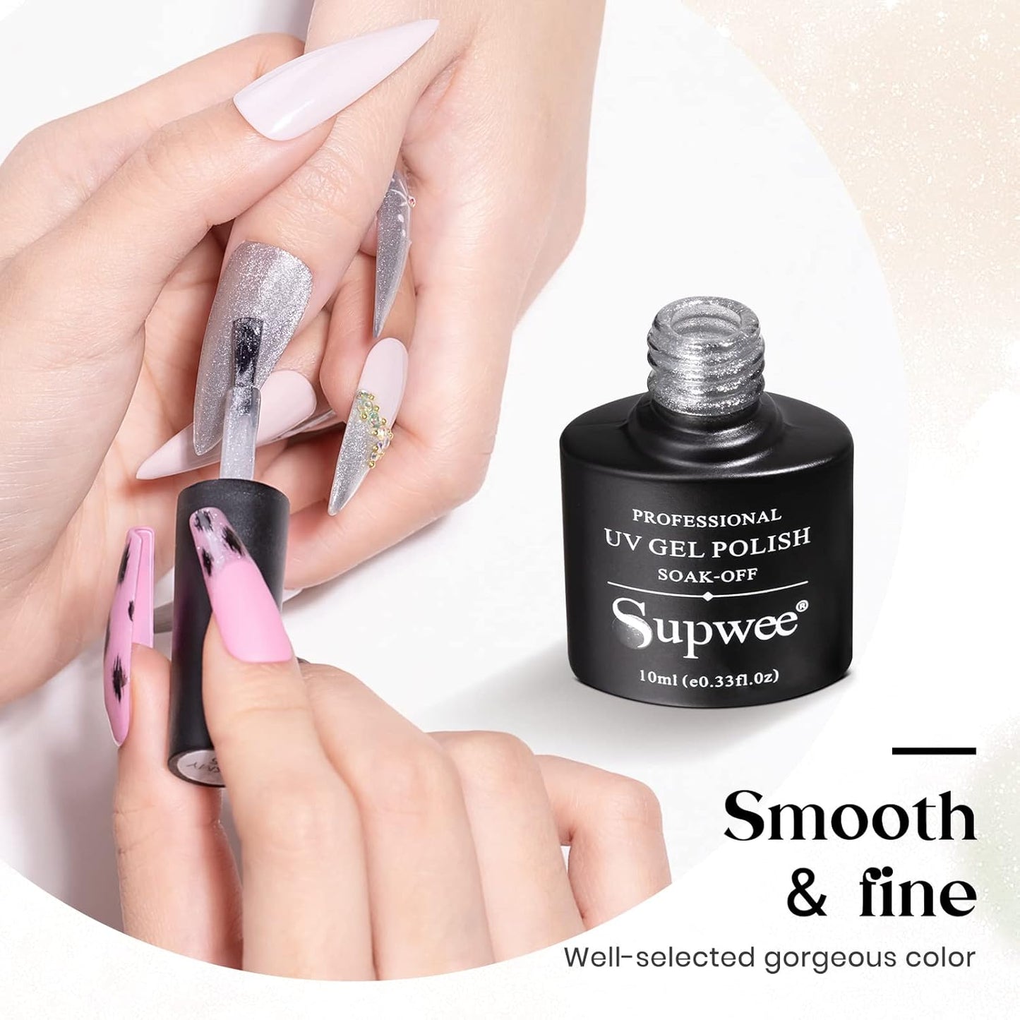 10ml Silver Universal Bright Glitter Cat Eye Gel Magnetic Nail Polish Gel Art Manicure DIY at Home Soak Off UV Gel with Magnet-BrightBean Baby