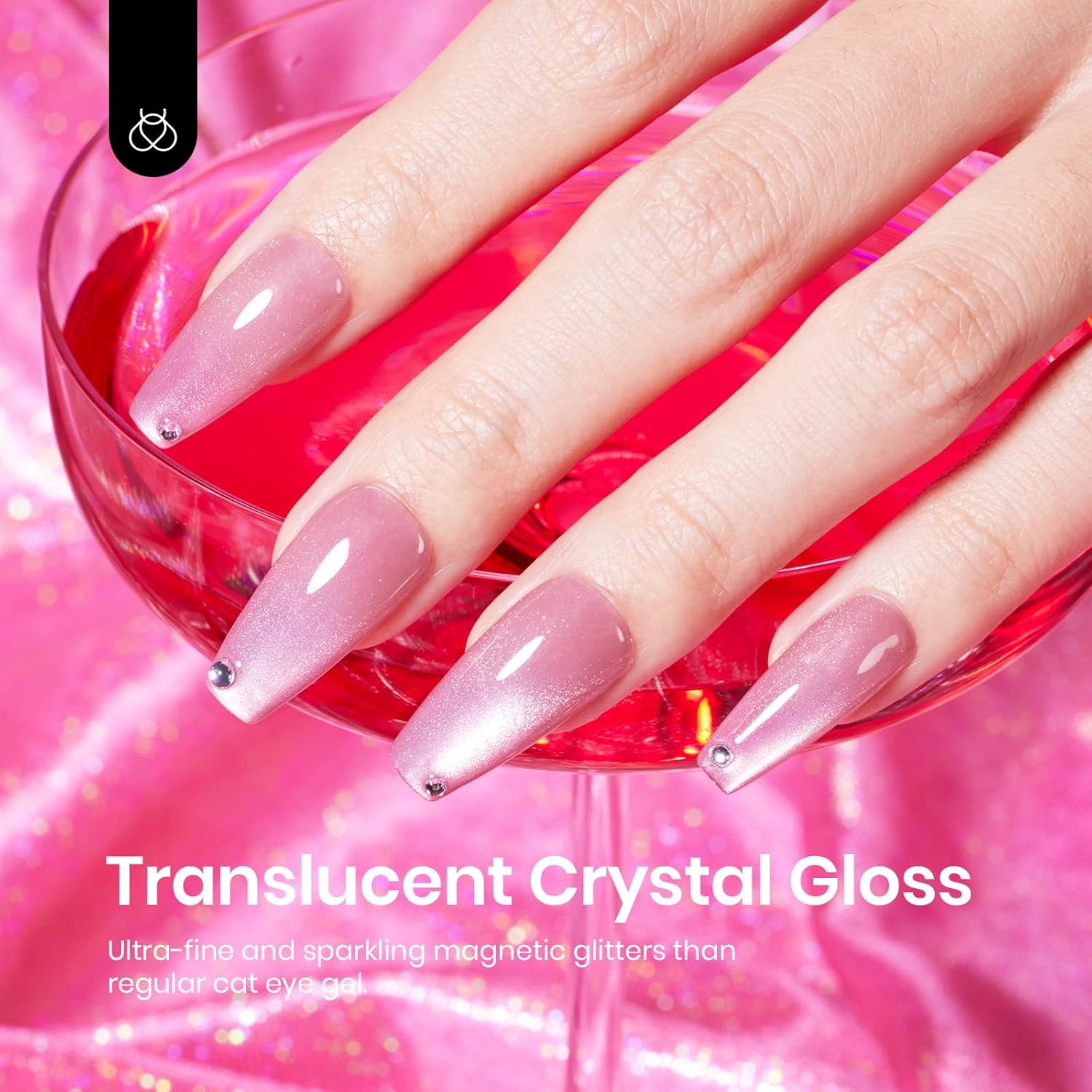 Beetles Cat Eye Gel Nail Polish, 15ML Pink Cat Eye Glitter Gel Nail Polish Holographic Pink Cat Eye Magnetic Reflective Translucent Gel Polish Nail Art DIY at Home-BrightBean Baby