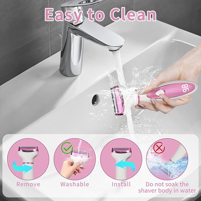 Electric Razor for Women Men,4 in 1 Painless Ladies Wet & Dry Body Razors and Facial Hair Remover,Rechargeable Led Display Hair Removal Kit for Nose Face Body Leg Bikini Arm Hair (Pink)-BrightBean Baby