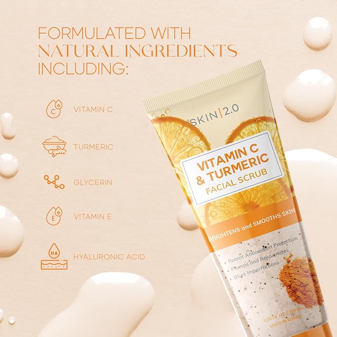 Vitamin C & Turmeric Face Scrub - Dermatologist Tested, Exfoliating, Brightening, Hydrating, Anti-Aging, Clean Beauty, Cruelty-Free Korean Skincare, All Skin Types - 6.76 Fl Oz / 200ML-BrightBean Baby