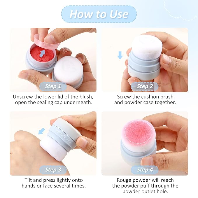 Boobeen Powder Blush for Cheeks, Air Cushion Matte Blush, Natural Highly Pigmented Blush Makeup Easy to Blend, Loose Blush Compact Long-lasting-BrightBean Baby