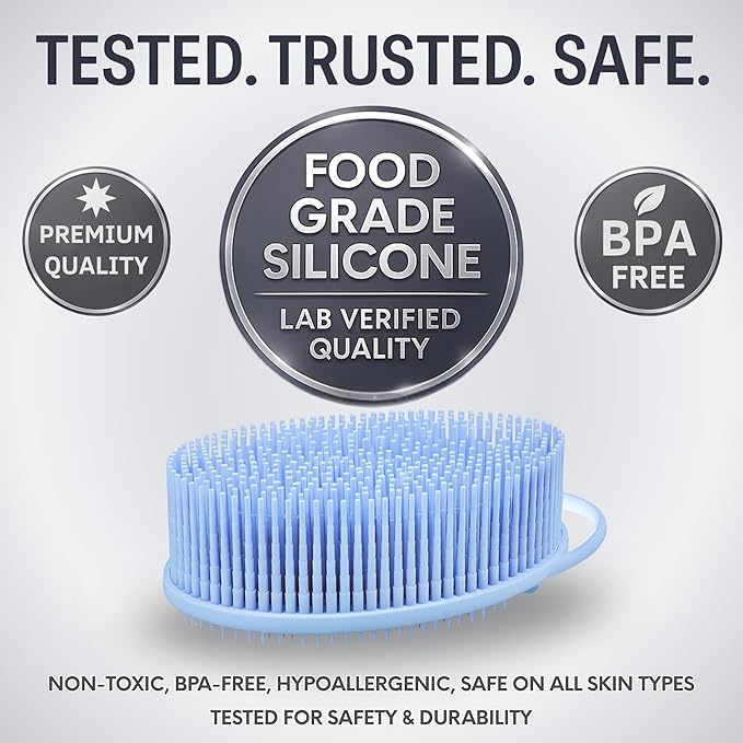 Avilana Silicone Body Scrubber – Gentle Shower Brush & Loofah Alternative- Food Grade & Lab Tested – Fast-Drying, Hygienic, BPA-Free Silicone Body Gentle Exfoliator (Blue, Exfoliate)-BrightBean Baby