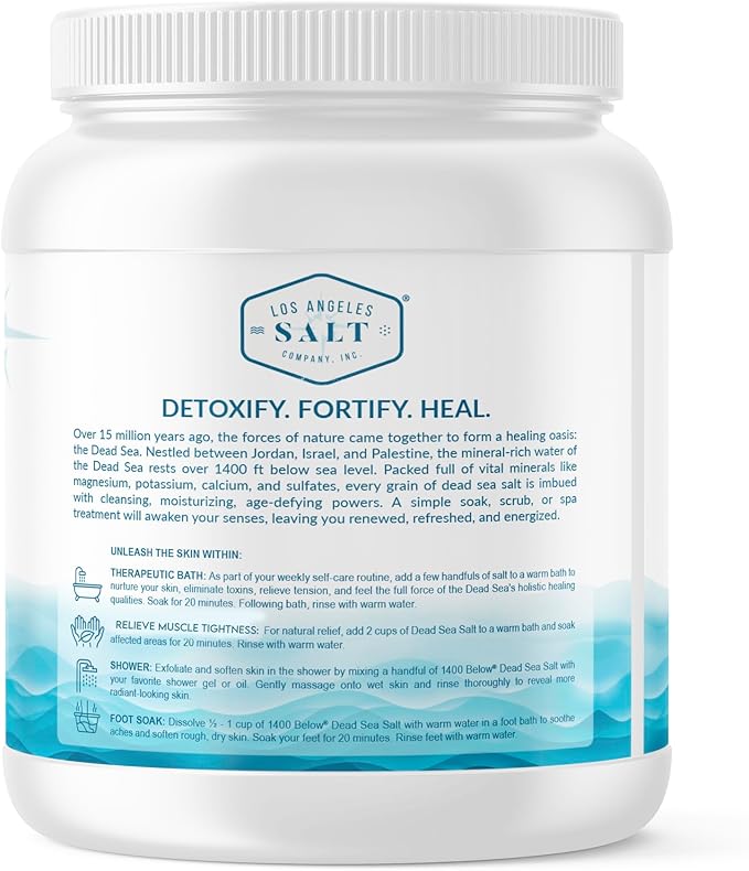 1400 Below 5 Lbs Jar Dead Sea Salt, Fine Grain - Foot and Spa Bath Soak, Exfoliating Body Scrub, 100% Pure and Mineral-Rich, Highest Mineral Content – Natural Muscle Tension Relief-BrightBean Baby