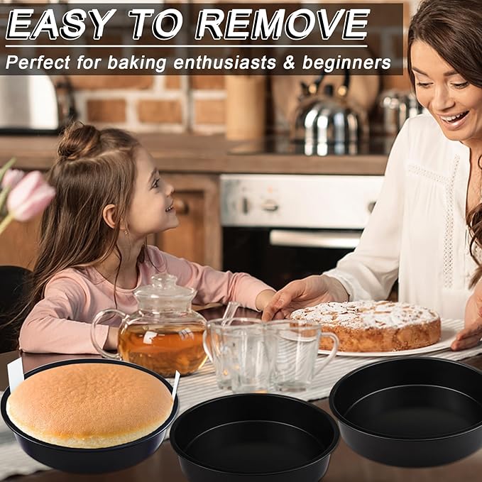 Round Cake Pans Set of 2, Non-stick Baking Cake Pan with 100 Pieces Parchment Paper, Dishwasher Safe Cake Baking Pans (8+9 Inch)