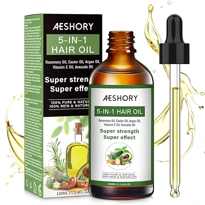 Aeshory Hair Oil - 5 IN 1 Hair Care Oil with Rosemary, Castor, Argan, Vitamin E, and Avocado for Hair Growth and Strengthening - Nourishing and Volumizing 3.38 fl oz-BrightBean Baby