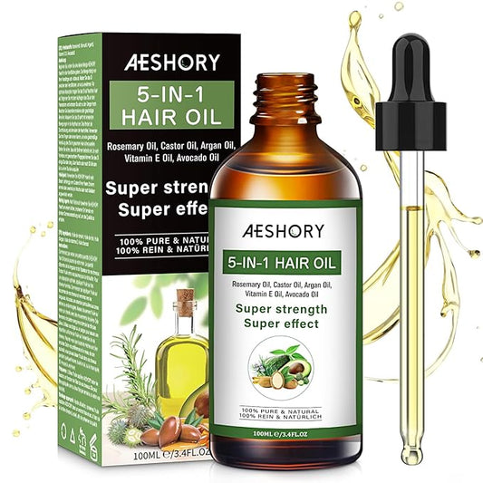 Aeshory Hair Oil - 5 IN 1 Hair Care Oil with Rosemary, Castor, Argan, Vitamin E, and Avocado for Hair Growth and Strengthening - Nourishing and Volumizing 3.38 fl oz-BrightBean Baby