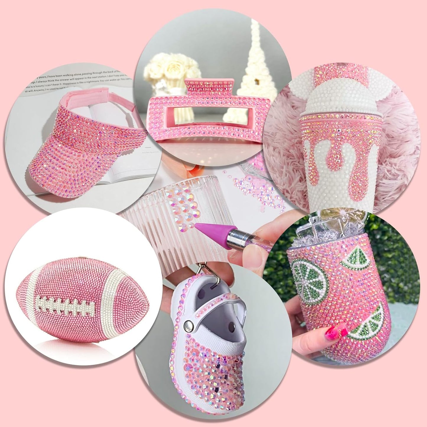 Canvalite 25000PCS Resin Jelly Rhinestones for Crafting, Pink AB Flatback Gems, Bedazzling Crystal with 5x2.5g B7000 Jewelry Glue and Tweezers Dotting Pen for DIY Crafts Clothing Shoes Nail Art-BrightBean Baby