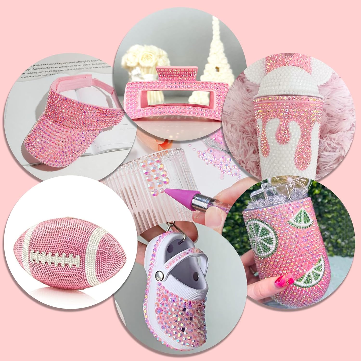 Canvalite 25000PCS Resin Jelly Rhinestones for Crafting, Pink AB Flatback Gems, Bedazzling Crystal with 5x2.5g B7000 Jewelry Glue and Tweezers Dotting Pen for DIY Crafts Clothing Shoes Nail Art-BrightBean Baby