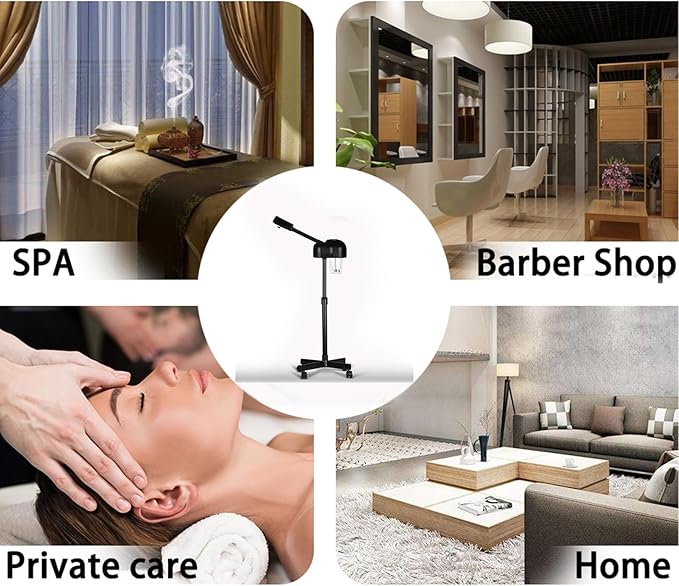 Stand Professional Ozone Facial Steamer with Touch Control, Hot Mist Function, Adjustable Height & Rolling Base, 360° Rotatable Nozzle, Use for Home, Salon SPA (Black)-BrightBean Baby