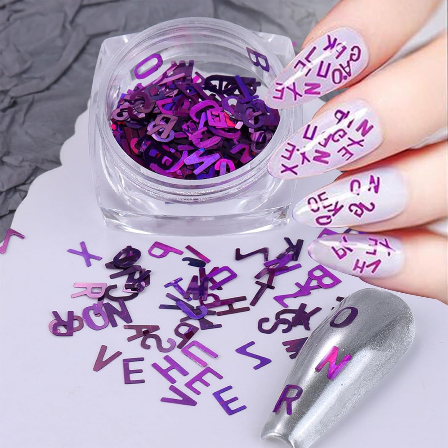 3 Colors Nail Art Glitters & Sequins - Black & Purple Letter Shaped Nail Sticker for Women's Manicure DIY-BrightBean Baby
