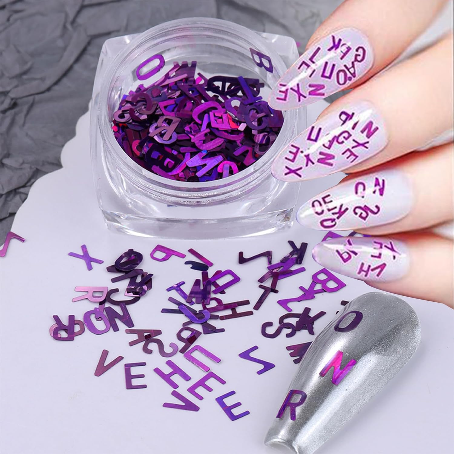 3 Colors Nail Art Glitters & Sequins - Black & Purple Letter Shaped Nail Sticker for Women's Manicure DIY-BrightBean Baby